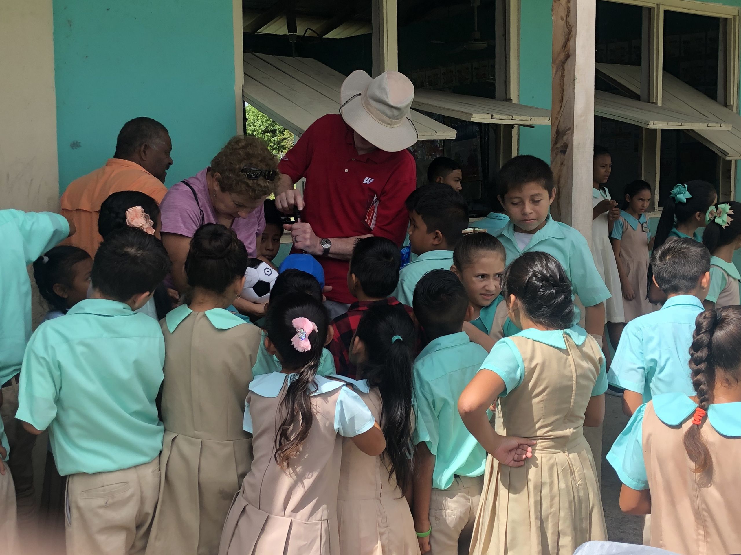 students and a volunteer